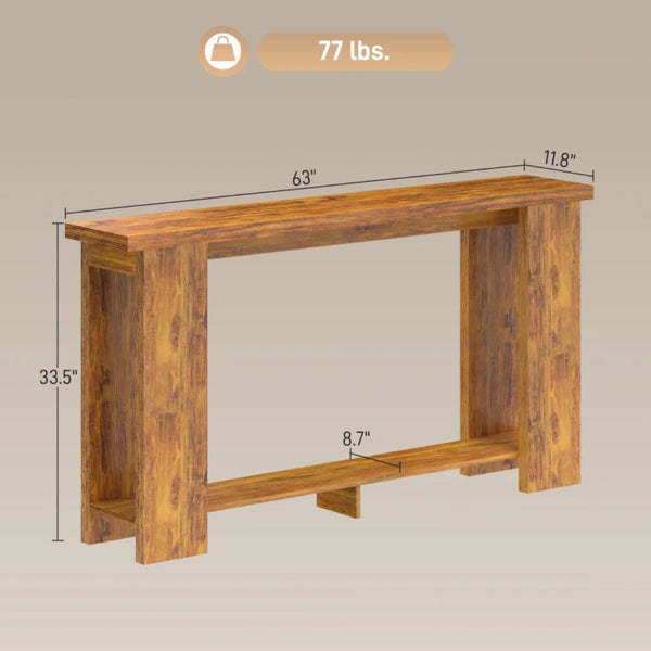 English Elm Modern Farmhouse Console Table Slim Entryway Sofa Accent with Open Storage Shelf Distressed Brown T3971P481617