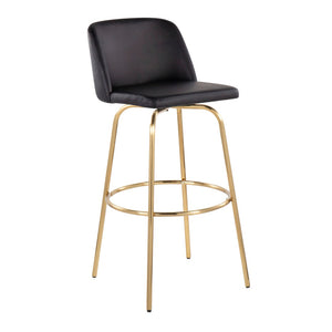 English Elm Toriano 30" Modern Barstools Set Of 2 - Stylish Swivel Black Faux Leather & Gold Metal Design B202S00686-GIGA