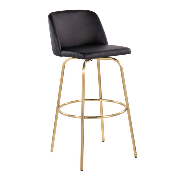 English Elm Toriano 30" Modern Barstools Set Of 2 - Stylish Swivel Black Faux Leather & Gold Metal Design B202S00686-GIGA