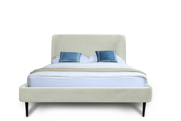 English Elm Full Velvet Upholstered Bed Arched Headboard Mid-century Style with Metal Legs Black+Cream B365S00147