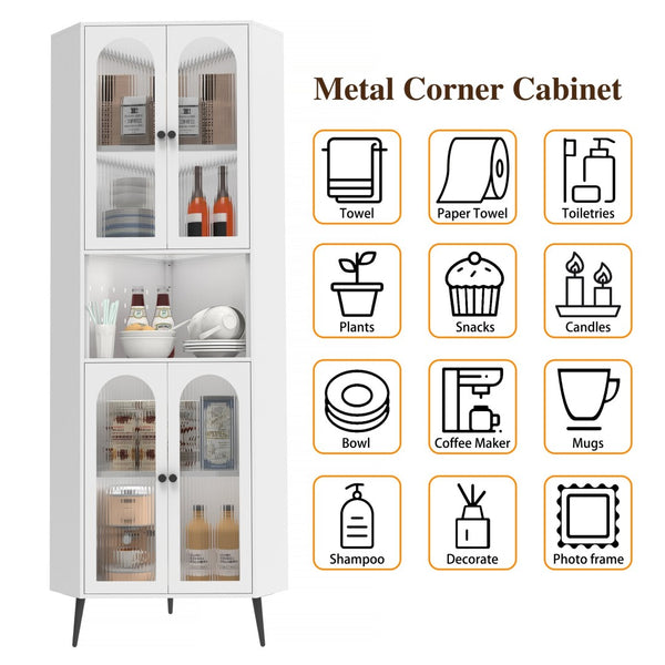 English Elm 73'' Tall Steel Corner Cabinet with Adjustable Shelves and Doors for Any Room W3387P450849