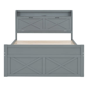 English Elm Full Full Size Wooden Bed with Storage Headboard, Built-In Outlets, Trundle & 3 Drawers for Space-Saving Bedrooms Gray 80.51 L x 17.12 W x 4.57 H N733S172712E