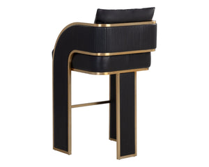 Sunpan BAZ Barstool - Napa Black Faux Leather with Gold Accents for Modern Glam Design & Comfort 111241