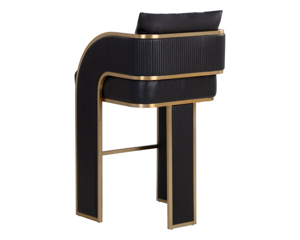 Sunpan BAZ Barstool - Napa Black Faux Leather with Gold Accents for Modern Glam Design & Comfort 111241