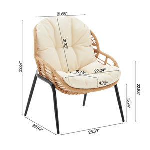 English Elm Pine 4-Piece Conversation Set with UV-Resistant Waterproof Fabric, Removable Cushions & Glass Top Cream B365P397657