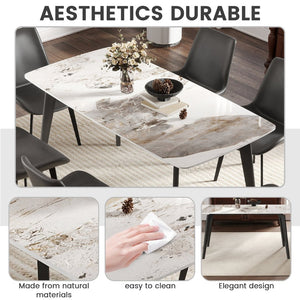 English Elm 62.99" Modern Artificial Stone Dining Table With Curved Edges & Dark Grey Metal Legs For 6 People P1 W1535S00526-GIGA