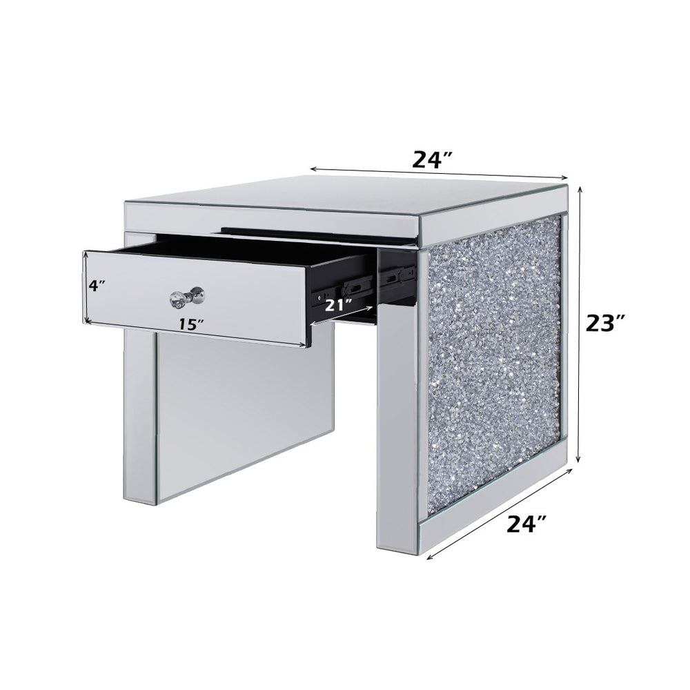 English Elm Noralie Glam Mirrored End Table with Crystal Inlay Drawer and Sled Base Accent B2726P448757