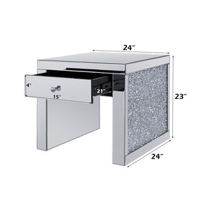 English Elm Noralie Glam Mirrored End Table with Crystal Inlay Drawer and Sled Base Accent B2726P448757