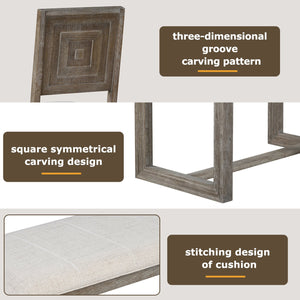 English Elm TREXM Retro 6-Piece Dining Set with Trestle Table, Upholstered Chairs & Bench for Cozy Gatherings Gray ST000124AAE