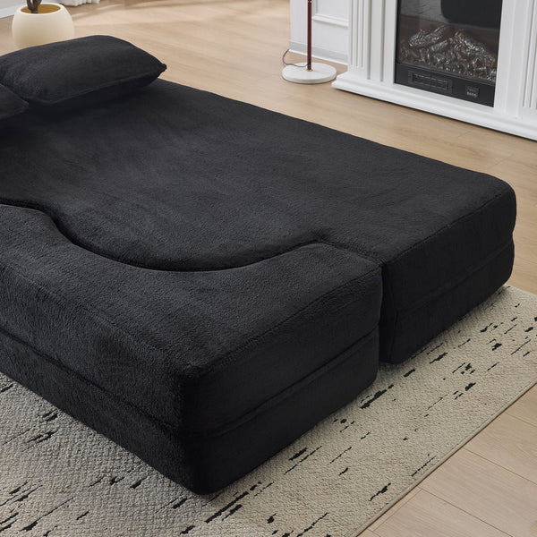 English Elm Queen Foldable Sofa Bed Plush Chenille Futon with High-Density Foam Convertible Sleeper Mattress Comfort Black W1829P280218