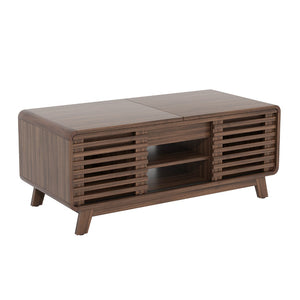 English Elm Coffee Table with Led Lighting Bluetooth Speaker Wireless Charging and Faux Marble Top T3773P419702