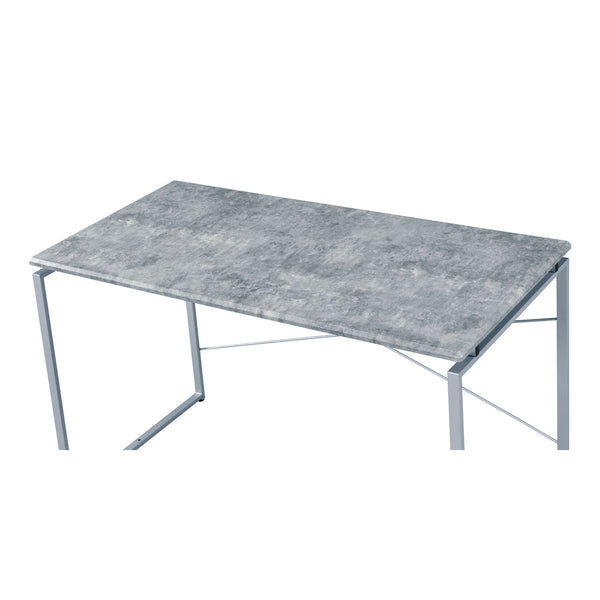 English Elm Faux Rectangular Writing Desk with Faux Concrete Top, Sleek Metal Base for Ergonomic, Organized Workspaces Silver B016P311786