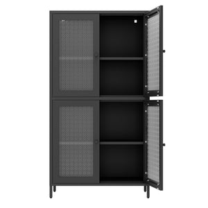 English Elm Classic Metal Storage Cabinet With 4 Glass Doors - Stylish Freestanding Bookcase For Any Room W2378P176269