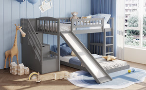 English Elm Stairway Twin Bunk Bed with Slide Storage Drawers and Safe Staircase for Kids LT200156AAE
