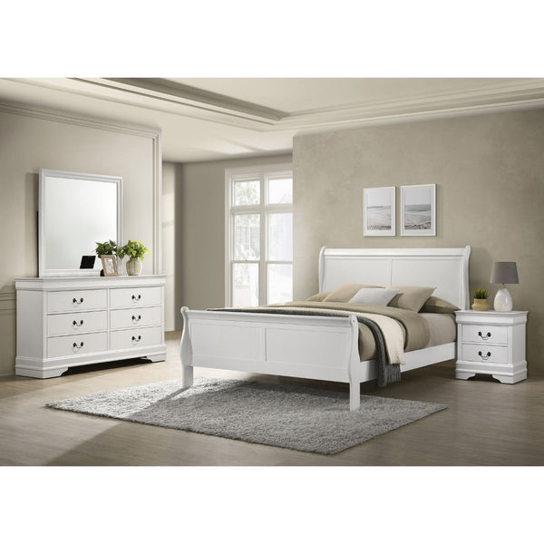 English Elm Mckee Queen Bedroom Set White Panel Bed Dresser Nightstand Mirror Four Piece Suite B062S01793