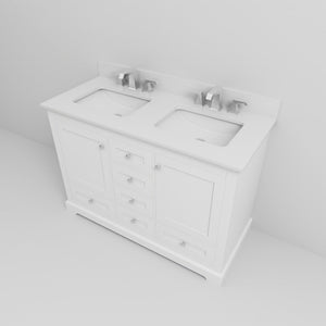 English Elm White Double Bath Vanity 48 in with White Quartz Top, Soft-Close Drawers, Chrome Faucet, Ample Storage B2731P258325