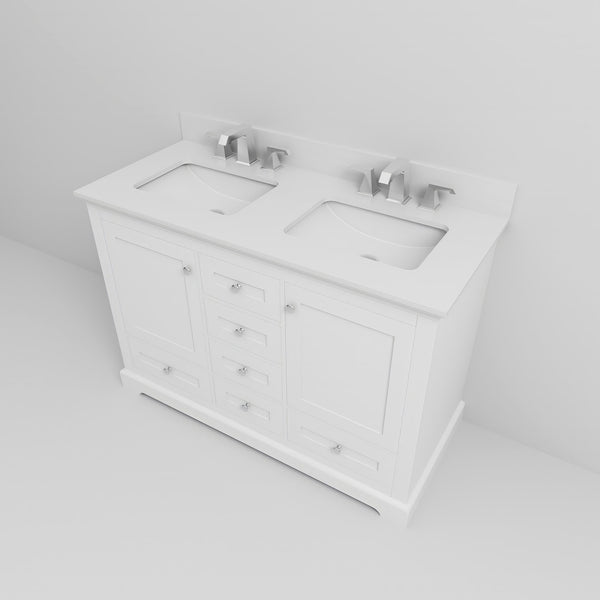 English Elm White Double Bath Vanity 48 in with White Quartz Top, Soft-Close Drawers, Chrome Faucet, Ample Storage B2731P258325