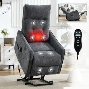 English Elm Beige Chenille Power Lift Recliner with Massage Heat and Usb for Senior Comfort Grey W1803P369077