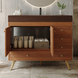 English Elm 36" Freestanding Bathroom Vanity Sintered Stone Top Ceramic Sink Stainless Steel Legs Brown,Gold,Walnut,White W3136S00071