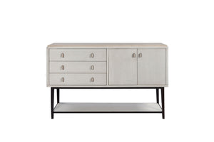 English Elm Vanilla Cream Oak Server with Metal Base, Soft‑Close Doors & Drawers, 3 Drawers 2 Doors Storage Finish B2699P296296