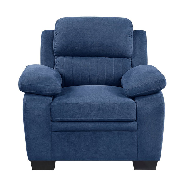 English Elm Plush Blue Textured Fabric Chair with Channel Tufting, Pillow-Top Arms, Solid Wood Frame, Modern Living Room B011P214022
