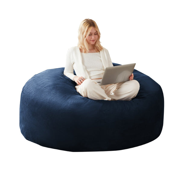 English Elm 6ft Round Memory Foam Bean Bag Lounge Chair with Washable Flannel Cover for Adults Blue W3737P422977