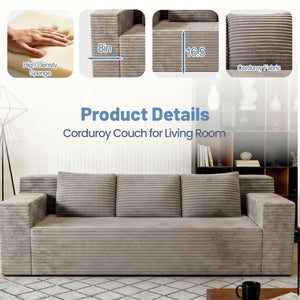 English Elm 71" Corduroy Tufted Loveseat with Deep Seat and Curved Back for Compact Living Spaces Camel W5571P440913