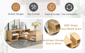 English Elm 2 Cube TV Stand with Modular L-Shaped Design, Adjustable 47–70" Length, Six Open Shelves, Durable MDF Burly Wood W3226P279109