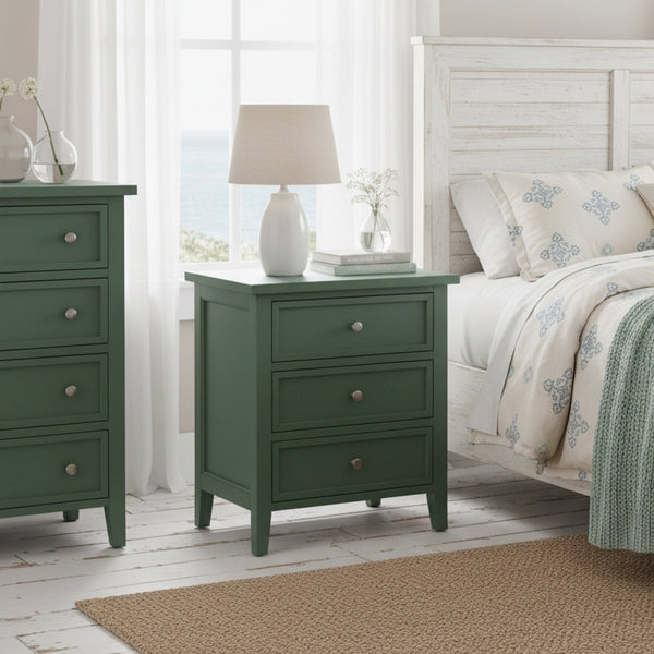 English Elm Luca 3-Drawer Nightstand with Dovetail Drawers and Metal Glides, Tapered Legs, No Assembly Required Antique Green B050P376950