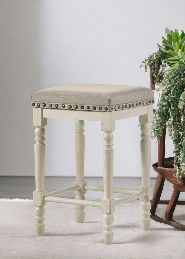English Elm Tasnim Counter Height Stool Set of 2 in Antique White & Tan Upholstered Seat, Nailhead Trim Accents B2726P285037