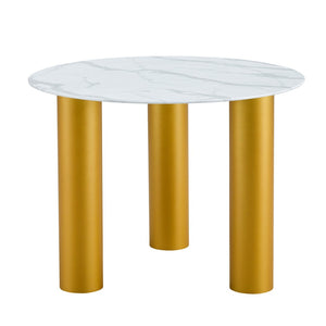 English Elm Table Set With Elegant Round White Marble Top, Gold Legs, And Soft Dining Chairs For Stylish Spaces W1151S01135-GIGA