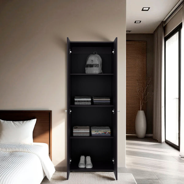 English Elm Armoire 66.9" H - Stylish Black Wengue Design With 2 Doors & 4 Shelves For Modern Bedroom Storage B097P395911