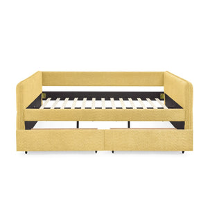 English Elm Queen Boucle Tufted Daybed Sofa with Storage Drawers Eucalyptus Frame Guest Room Yellow W1413S00180