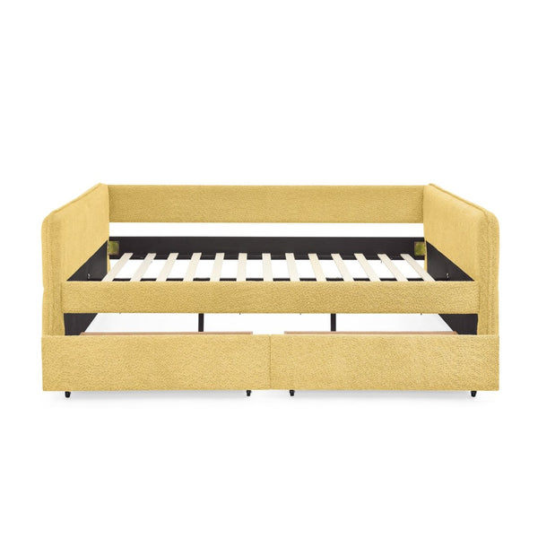 English Elm Queen Boucle Tufted Daybed Sofa with Storage Drawers Eucalyptus Frame Guest Room Yellow W1413S00180