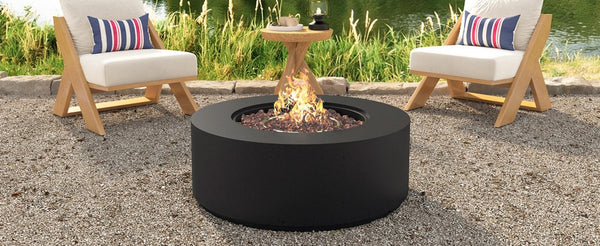 English Elm U_style Round Mgo Propane Fire Pit 50000 Btu Sculptural Outdoor Patio Table with Lava Rocks Black N711P410554B
