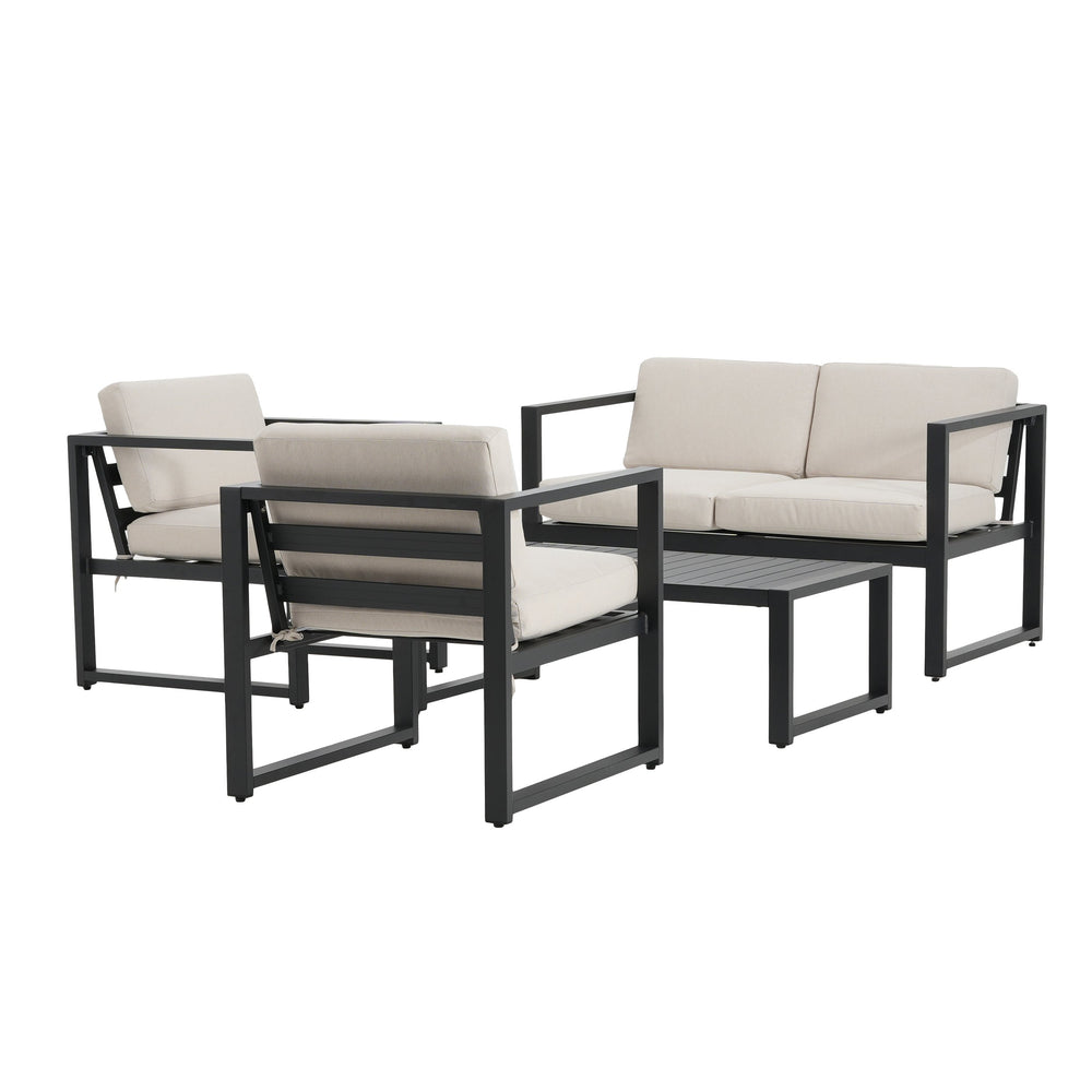 English Elm Christopher Knight Home® - NAVAN Aluminum 4-Piece Chat Set with Beige Olefin Cushions, Black Finish, Comfortable Outdoor Seating N775P243378B