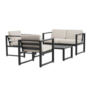 English Elm Christopher Knight Home® - NAVAN Aluminum 4-Piece Chat Set with Beige Olefin Cushions, Black Finish, Comfortable Outdoor Seating N775P243378B