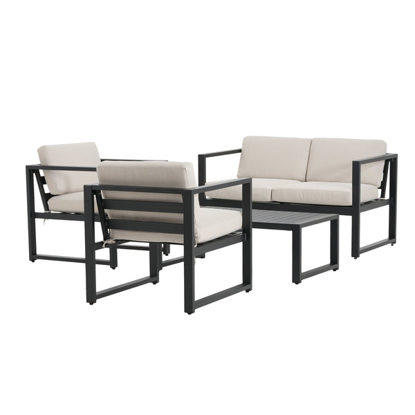 English Elm Christopher Knight Home® - NAVAN Aluminum 4-Piece Chat Set with Beige Olefin Cushions, Black Finish, Comfortable Outdoor Seating N775P243378B
