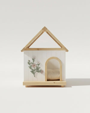 English Elm Daisy Cedar Pet House Acrylic Roof Floral Carved Indoor Outdoor Wooden Cat Shelter W3799P382526