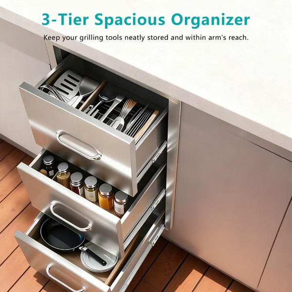 English Elm Outdoor Stainless Steel Triple Drawer Unit for Bbq Islands with Paper Towel Dispenser W5006P397554