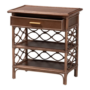 English Elm Bohemian Woven Rattan Nightstand with Geometric Drawer for Organic Bedroom Styling B2750P467858