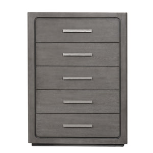 English Elm Unique Contemporary Chest with Cultured Stone Top, Reeded Panels, Silver Accents, Dovetail Drawers and Chrome Legs Warm Grey 42 L x 22 W x 56 H B2741P370873