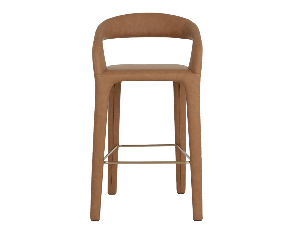 Sunpan ATIKA Barstool in Milliken Cognac - Modern Comfort with Sculptural Design for Stylish Dining Spaces 112760