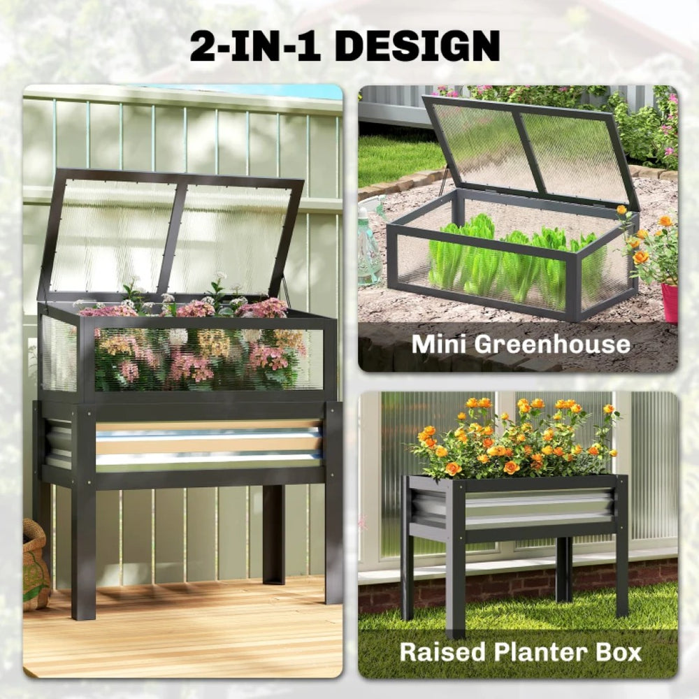 English Elm Flowers Elevated Fir Wood Raised Planter with Cold Frame Greenhouse Lid for Patio Gardens Gray T3971P476372