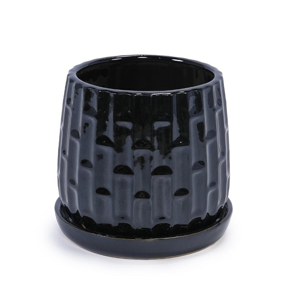 English Elm Set Of 2 Ceramic Flowerpots - 7" Modern Black Planters For Stylish Patio, Garden & Windowsill Decor W3273P322303-GIGA