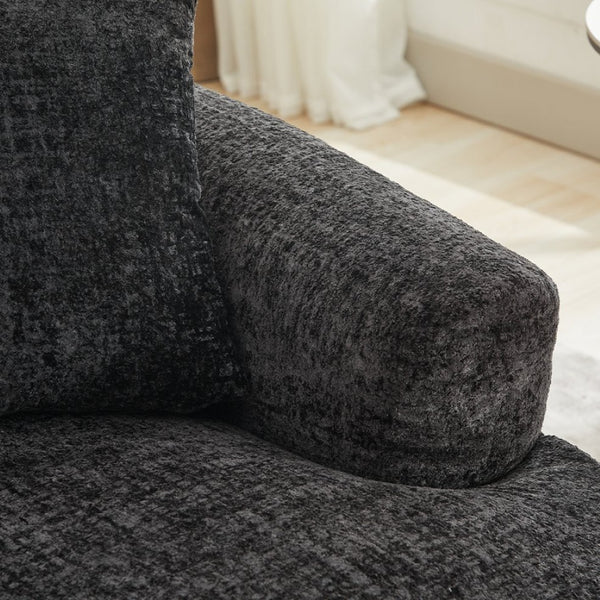 English Elm Curved Chenille Loveseat with Memory Foam Deep Seat and Three Pillows for Compact Living Black W2915P370962