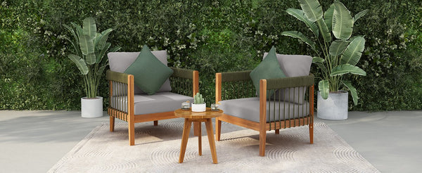 English Elm Christopher Knight Home® - 3 Pcs Set Acacia Wood Outdoor Club Chairs With Handwoven Rope & Water-Resistant Cushions For Boho Style N767P265743E002_63163.00