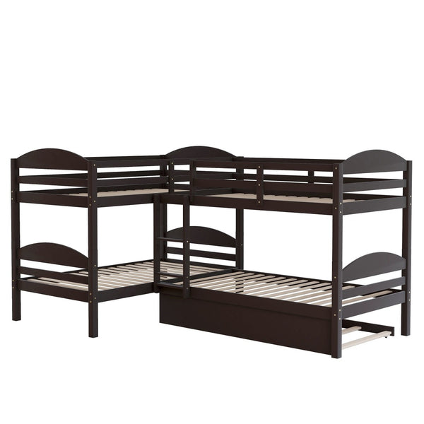 English Elm Twin L-shaped Mission Bunk with Trundle Sleeps Five Solid Pine Kids Room Bed LT000024AAP-1