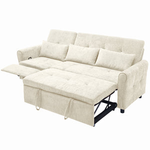 English Elm 2-in-1 Sofa Pull-Out Sleeper with Reversible Recliner, USB Ports, Tufted Curved Arms, 82" Comfort Beige N719S002010A