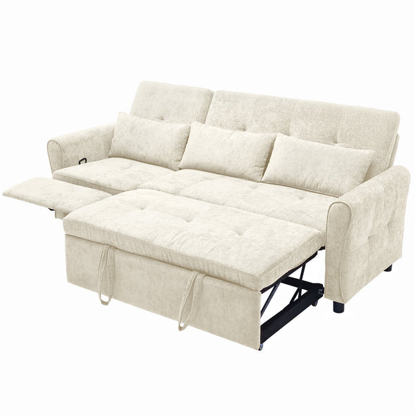 English Elm 2-in-1 Sofa Pull-Out Sleeper with Reversible Recliner, USB Ports, Tufted Curved Arms, 82" Comfort Beige N719S002010A